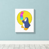 アイスクリームを添えたペンギン キャンバスプリント (インサイチュ (ウッドフロア))