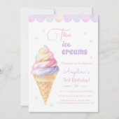 アイスクリームを添えた3回目の誕生日の招待状。 招待状 (正面)