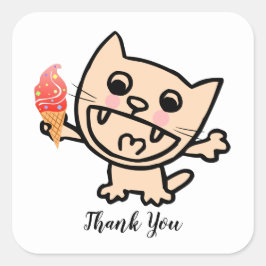 アイスクリームを食べたハッピーキャット スクエアシール