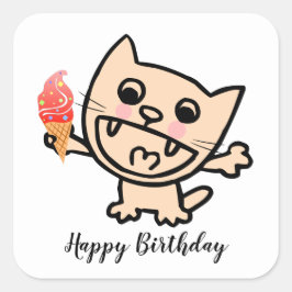 アイスクリームを食べたハッピーキャット スクエアシール