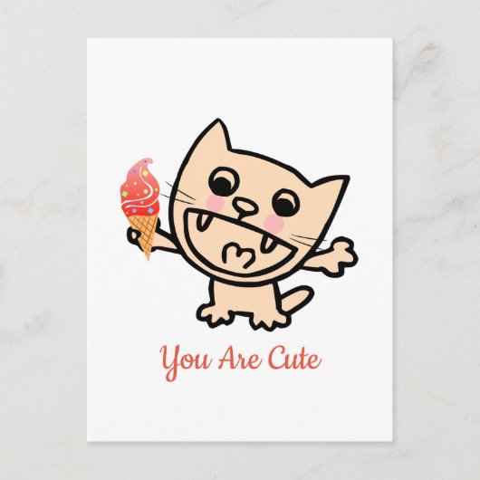 アイスクリームを食べたハッピーキャット ポストカード (正面)
