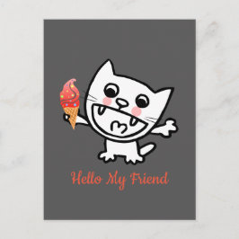 アイスクリームを食べたハッピーキャット ポストカード