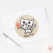 アイスクリームを食べたハッピーキャット ラウンドシール (封筒)