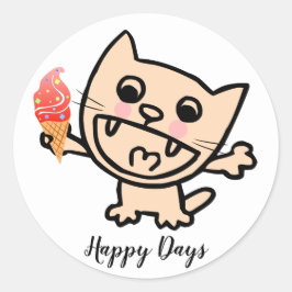 アイスクリームを食べたハッピーキャット ラウンドシール