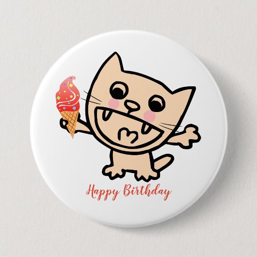 アイスクリームを食べたハッピーキャット 缶バッジ (正面)