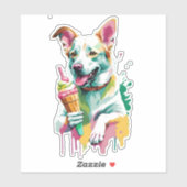 アイスクリームを食べる幸せな犬 シール (シート)