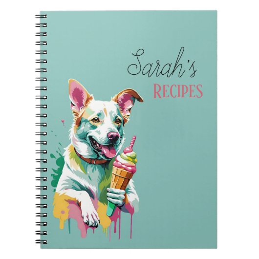 アイスクリームを食べる幸せな犬 ノートブック (正面)