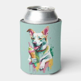 アイスクリームを食べる幸せな犬 缶クーラー