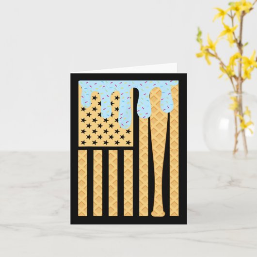 アイスクリームアメリカ国旗を滴らせる少年に点滴を売る カード (黄色い花)