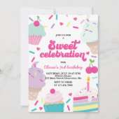 アイスクリームアンドケーキスイーツお祝い誕生日 招待状 (正面)