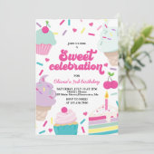 アイスクリームアンドケーキスイーツお祝い誕生日 招待状 (スタンド正面)