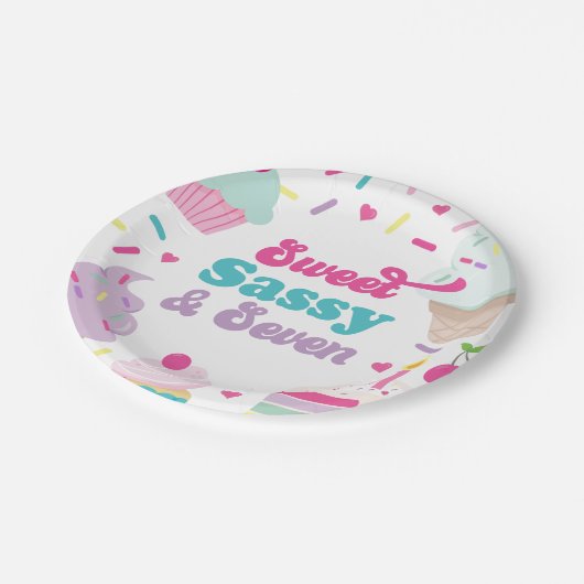 アイスクリームアンドケーキスイートサッシセブン7誕生日 ペーパープレート (アングル)