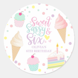 アイスクリームアンドケーキスイートサッシー6誕生日 ラウンドシール