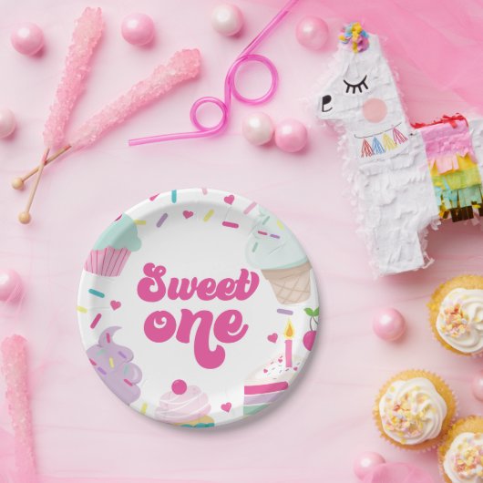 アイスクリームアンドケーキスウィートワン誕生日 ペーパープレート (パーティー)