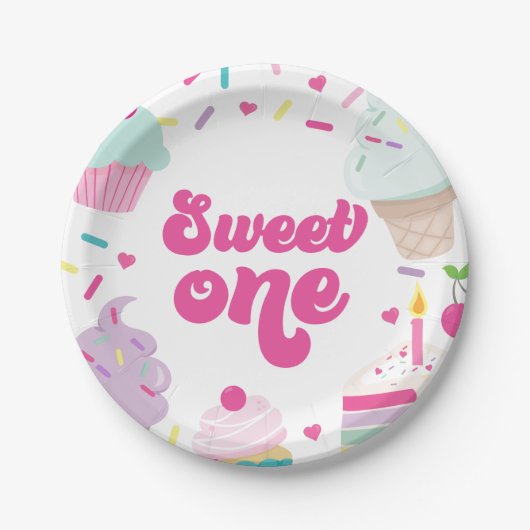 アイスクリームアンドケーキスウィートワン誕生日 ペーパープレート (正面)
