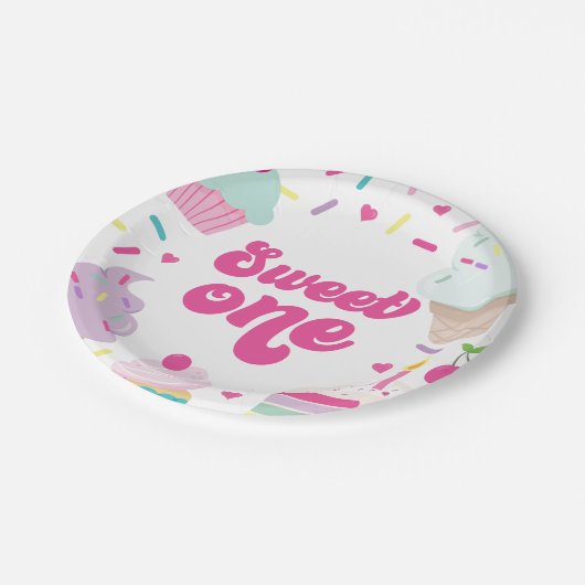 アイスクリームアンドケーキスウィートワン誕生日 ペーパープレート (アングル)