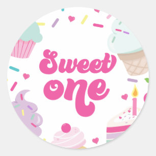 アイスクリームアンドケーキスウィートワン誕生日 ラウンドシール