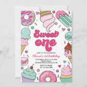 アイスクリームアンドケーキスウィートワン誕生日 招待状 (正面)