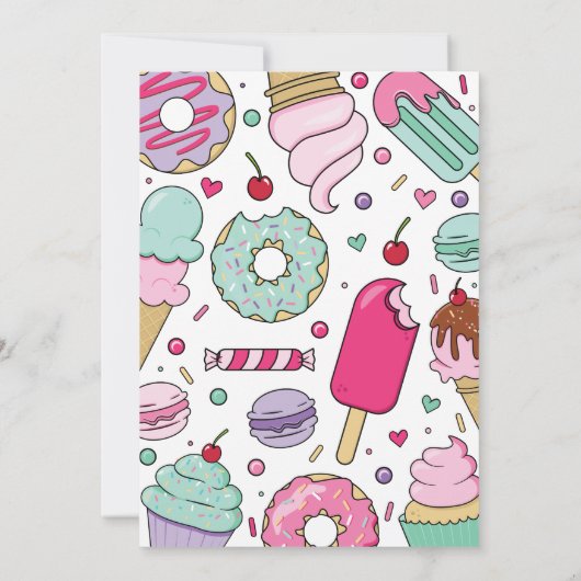 アイスクリームアンドケーキスウィートワン誕生日 招待状 (裏面)