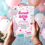 アイスクリームアンドケーキスウィートワン誕生日 招待状