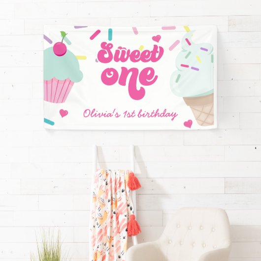 アイスクリームアンドケーキスウィートワン誕生日 横断幕 (インサイチュ)