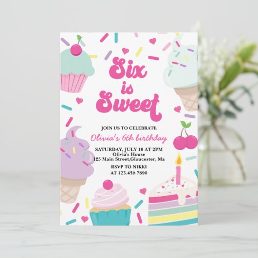 アイスクリームアンドケーキ6は甘い6誕生日 招待状 (スタンド正面)