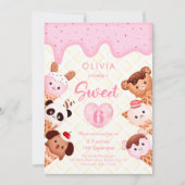 アイスクリームアンドスイーツピンクガールキッド誕生日 招待状 (正面)