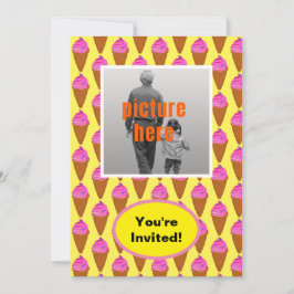 アイスクリームイエローピンクブラウンバースデーパーティーイベント 招待状