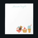 アイスクリームイラストレーション |名前の追加 ノートパッド<br><div class="desc">3種類のアイス違うクリームを模様にしたスケッチ。氏名は上部に印刷できる。</div>