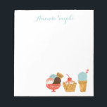 アイスクリームイラストレーション |名前の追加 ノートパッド<br><div class="desc">3種類のアイス違うクリームを模様にしたスケッチ。氏名は上部に印刷できる。</div>