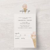 アイスクリームウォーターカラーおもしろいカジュアルブライダルシャワー オールインワン招待状 (内側)