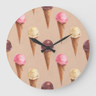 アイスクリームウォーターカラーシームレスイラストレーション ラージ壁時計