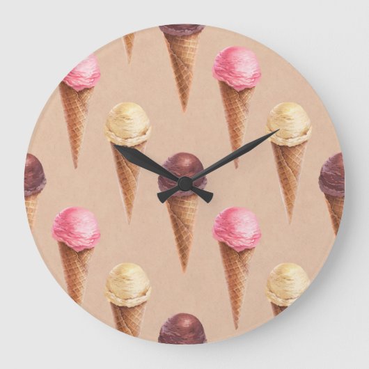 アイスクリームウォーターカラーシームレスイラストレーション ラージ壁時計 (正面)
