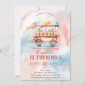 アイスクリームウォーターカラースプラッシュ誕生日 招待状 (正面)