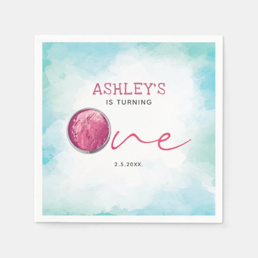 アイスクリームウォーターカラーファースト誕生日 スタンダードカクテルナプキン (正面)