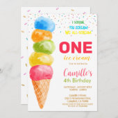 アイスクリームエイジングガールバースデーパーティーの招待 招待状 (正面/裏面)