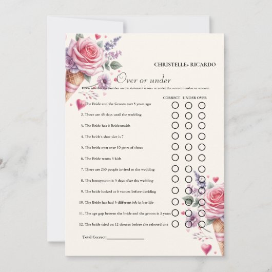 アイスクリームオーバーまたは下ブライダルシャワーゲームカード 案内状 (正面)