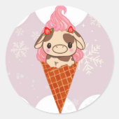 アイスクリームカウスウィートコーンスノーストロベリーウィンター ラウンドシール (正面)