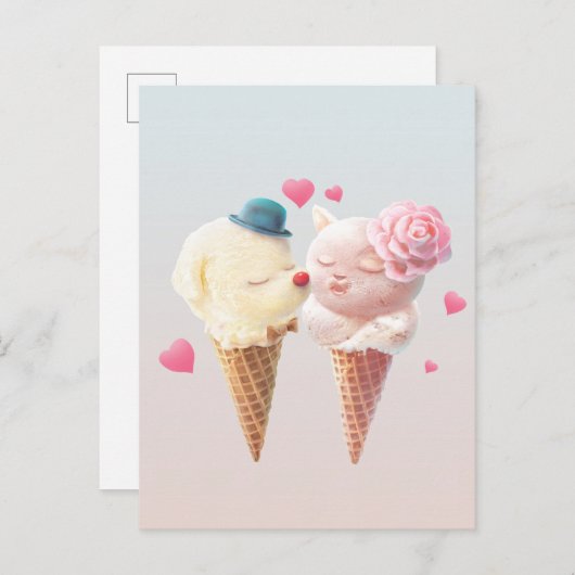 アイスクリームカップル – 最初のクリックで恋 案内ポストカード (正面/裏面)