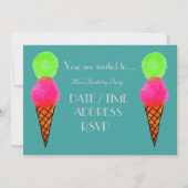 アイスクリームカラフルガールズ誕生日パーティー 招待状 (正面)