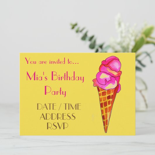 アイスクリームカラフルガールズ誕生日パーティー 招待状 (スタンド正面)