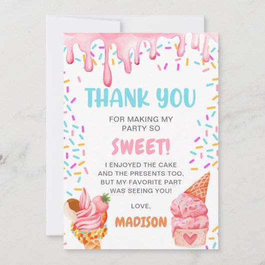 アイスクリームガールズバースデーパーティー サンキューカード (正面)