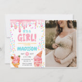 アイスクリームガールベビーシャワーパーティー写真 招待状 (正面)