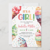 アイスクリームガールベビーシャワーパーティー 招待状 (正面)