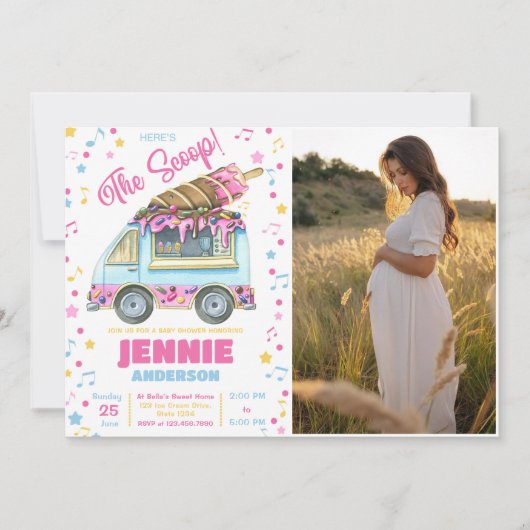 アイスクリームガールベビーシャワーパーティー 招待状 (正面)