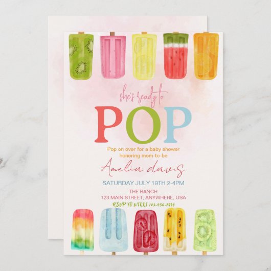 アイスクリームガールポップ・アートのベイビーシャワー準備ができている 招待状 (正面/裏面)