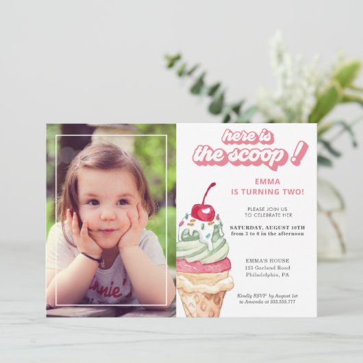 アイスクリームガール誕生日フォト招待状 招待状 (スタンド正面)
