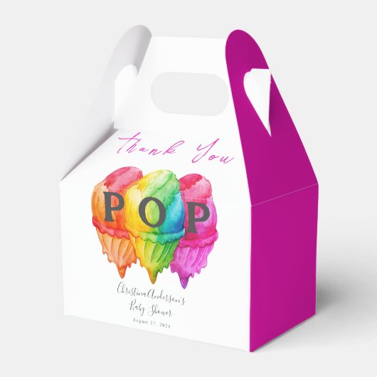 アイスクリームグラデポップ・アートのィエントピンク赤ちゃんシャワー準備 フェイバーボックス (正面サイド)