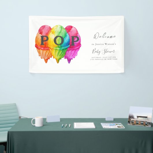 アイスクリームグラデポップ・アートのィエントピンク赤ちゃんシャワー準備 横断幕 (トレードショー)