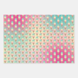 アイスクリームグリッター振りかける誕生日 ラッピングペーパーシート